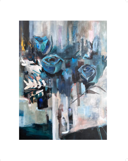 Blue roses poster of the painting Change — deep blue and teal roses by Malin Hjalmarsson. 